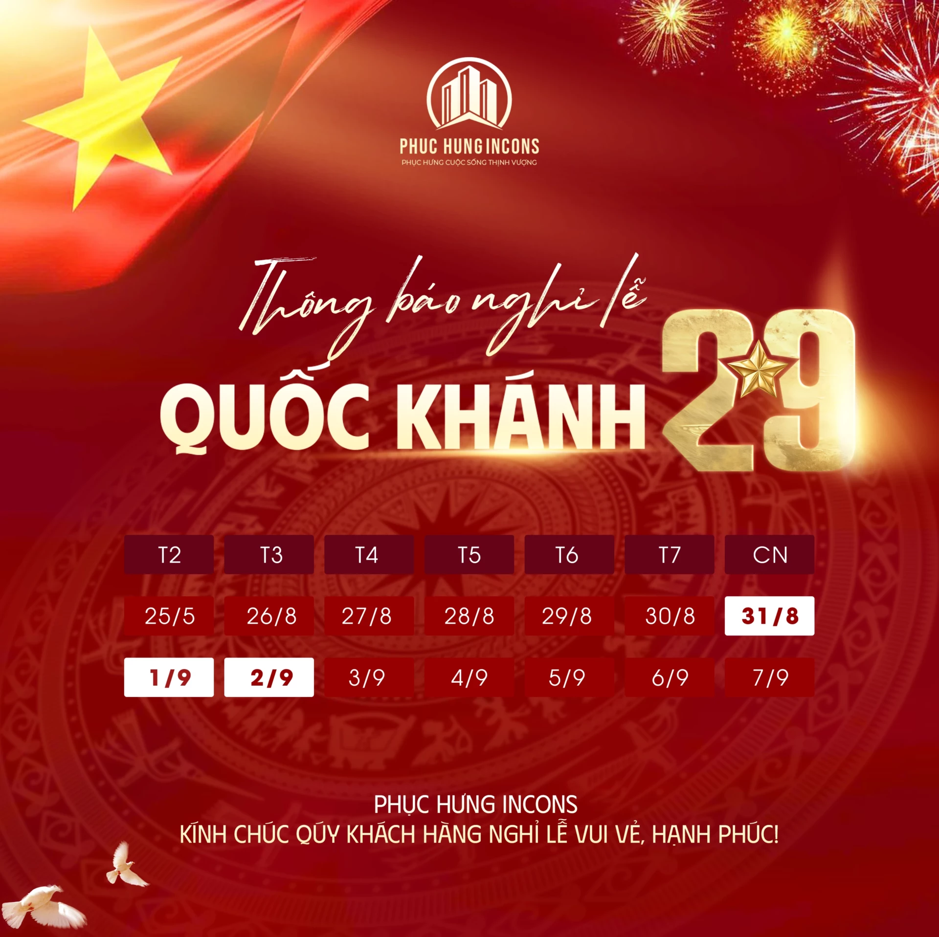THÔNG BÁO NGHỈ LỄ QUỐC KHÁNH 2-9