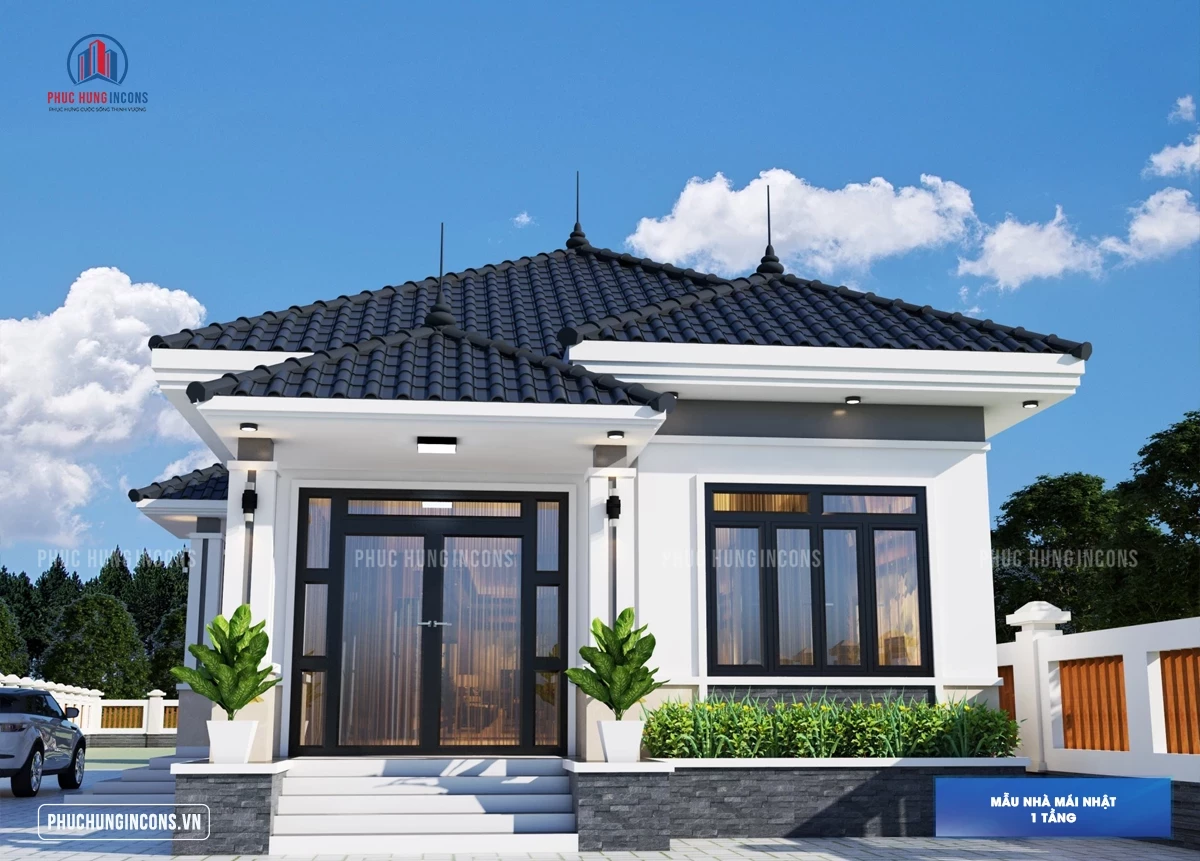 Mẫu nhà mái Nhật 120m2 hoàn thiện đẹp