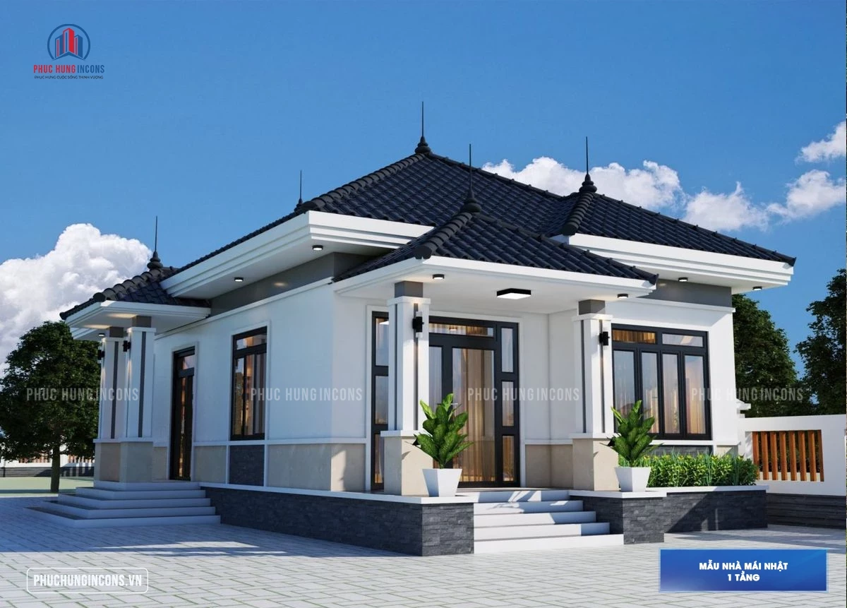 Mẫu nhà mái Nhật 120m2 hoàn thiện đẹp- ảnh 1